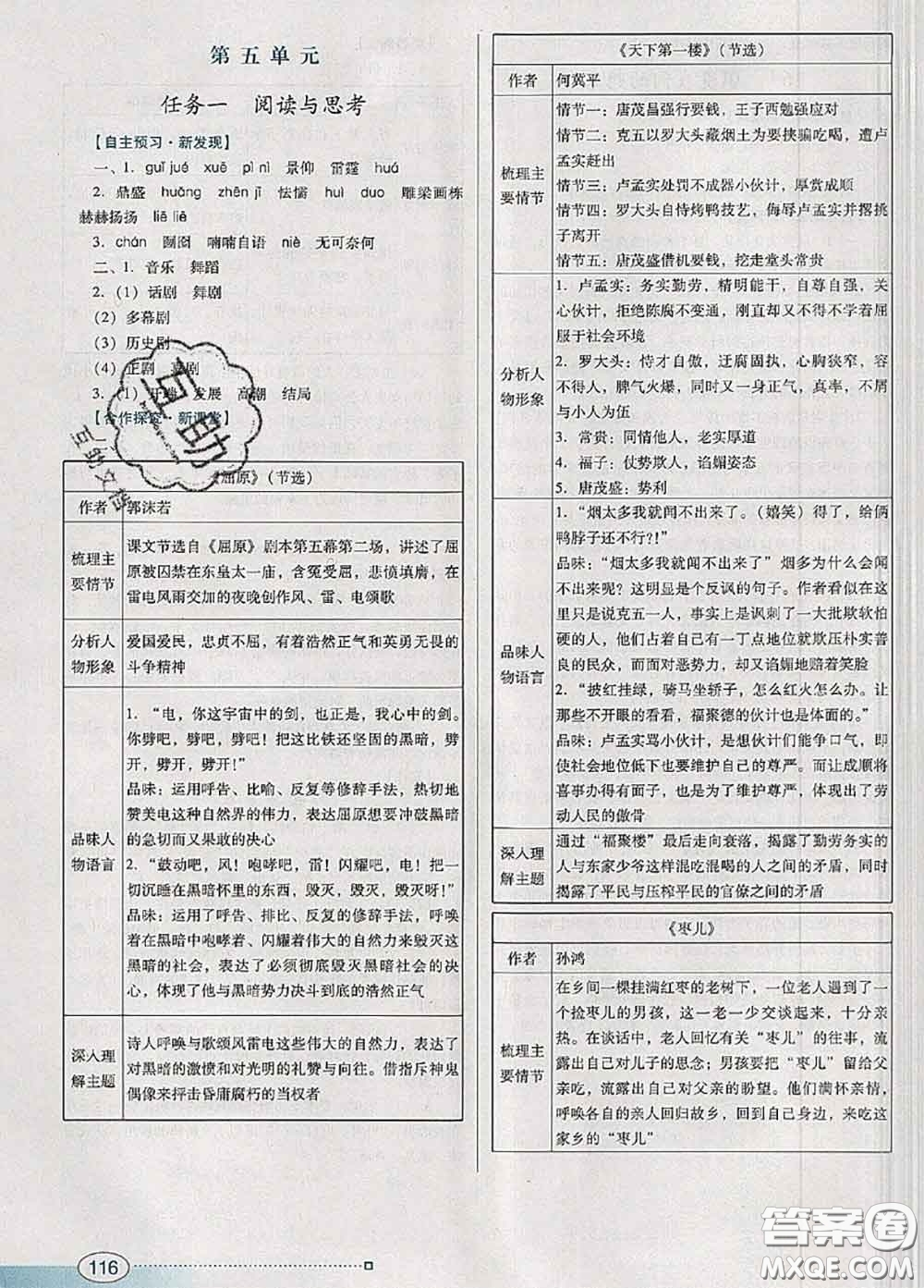 2020新版南方新課堂金牌學(xué)案九年級語文下冊人教版答案