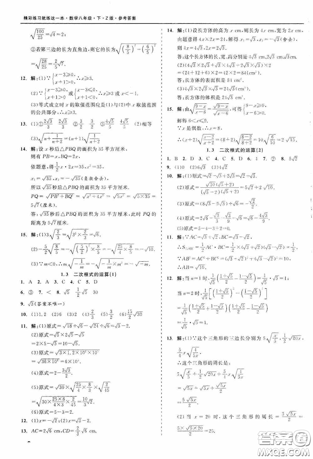 浙江工商大學(xué)出版社2020精彩練習(xí)就練這一本八年級數(shù)學(xué)下冊Z版B本答案