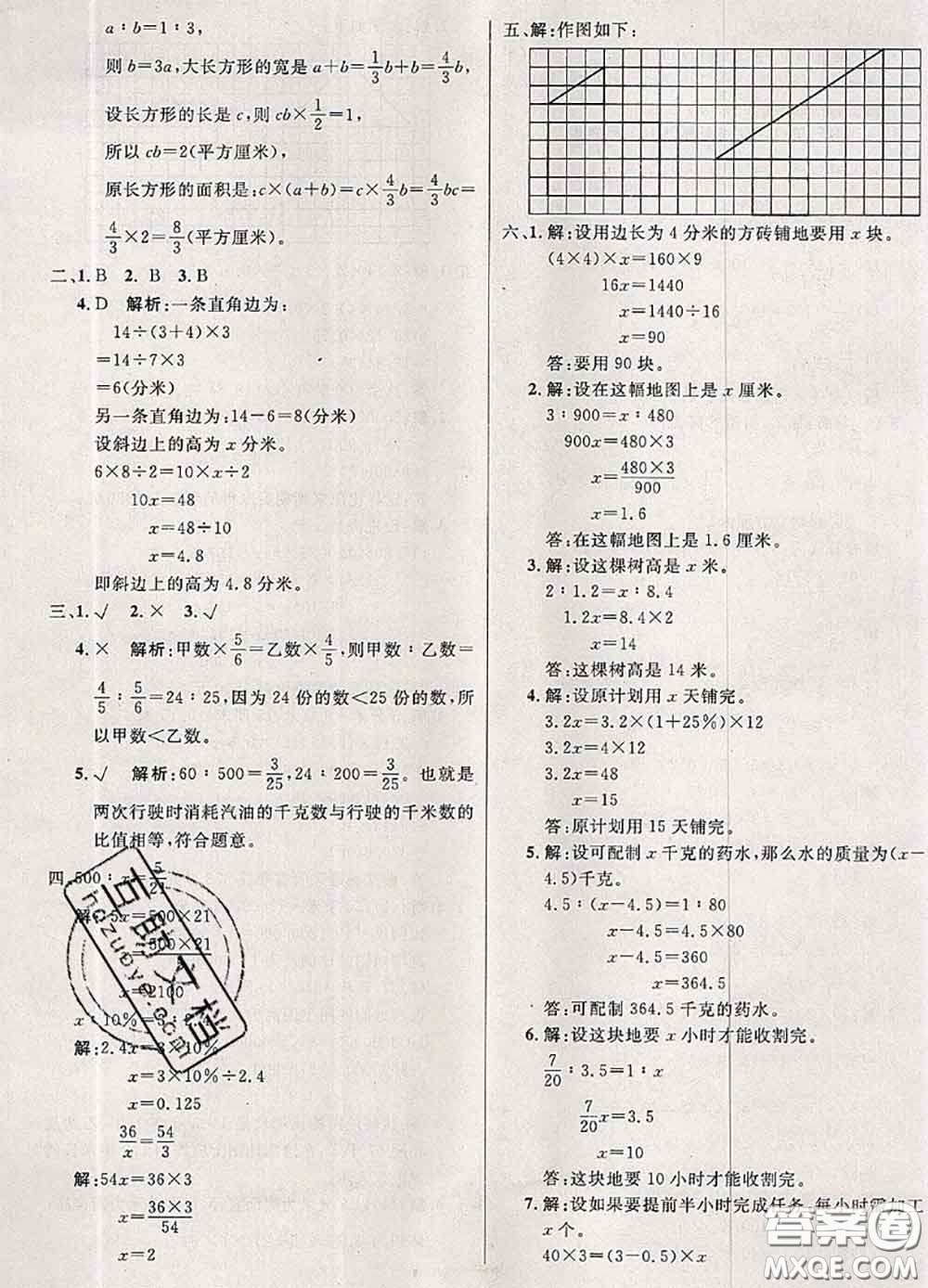 鐘書(shū)金牌2020春過(guò)關(guān)沖刺100分六年級(jí)數(shù)學(xué)下冊(cè)人教版答案