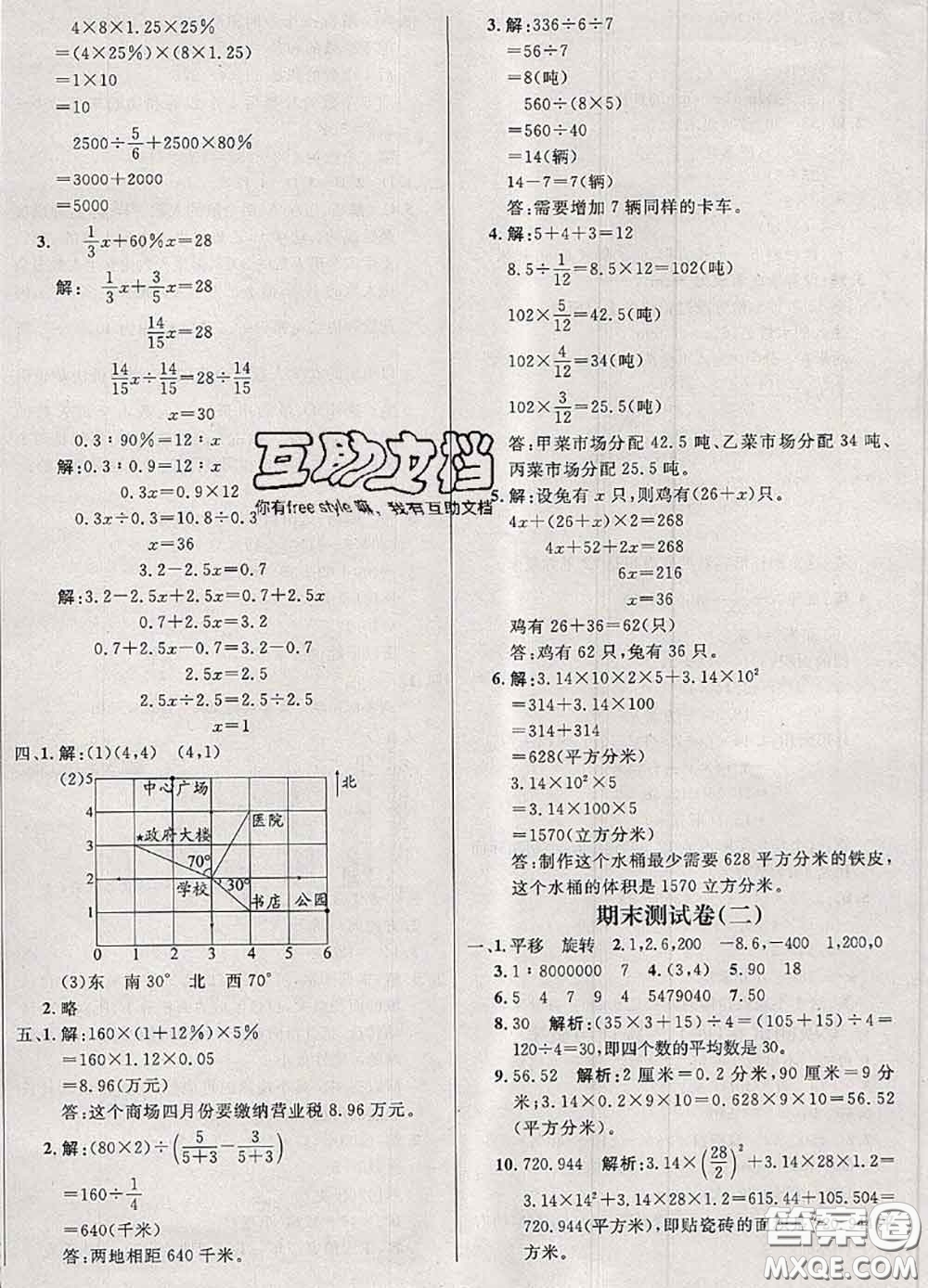 鐘書(shū)金牌2020春過(guò)關(guān)沖刺100分六年級(jí)數(shù)學(xué)下冊(cè)人教版答案