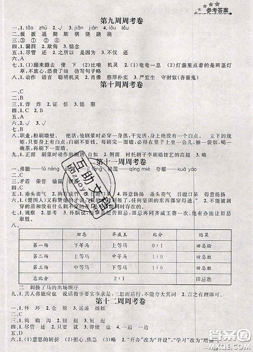 鐘書金牌2020春過關(guān)沖刺100分五年級(jí)語文下冊(cè)人教版答案