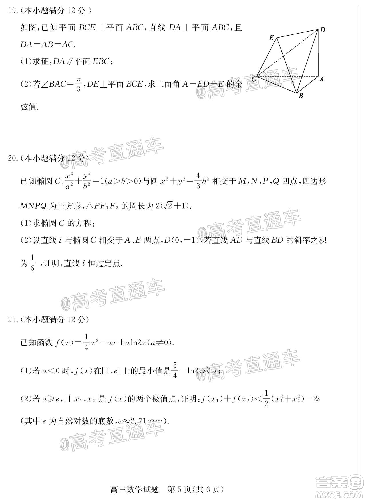 2020年德州二模高三數(shù)學試題及答案