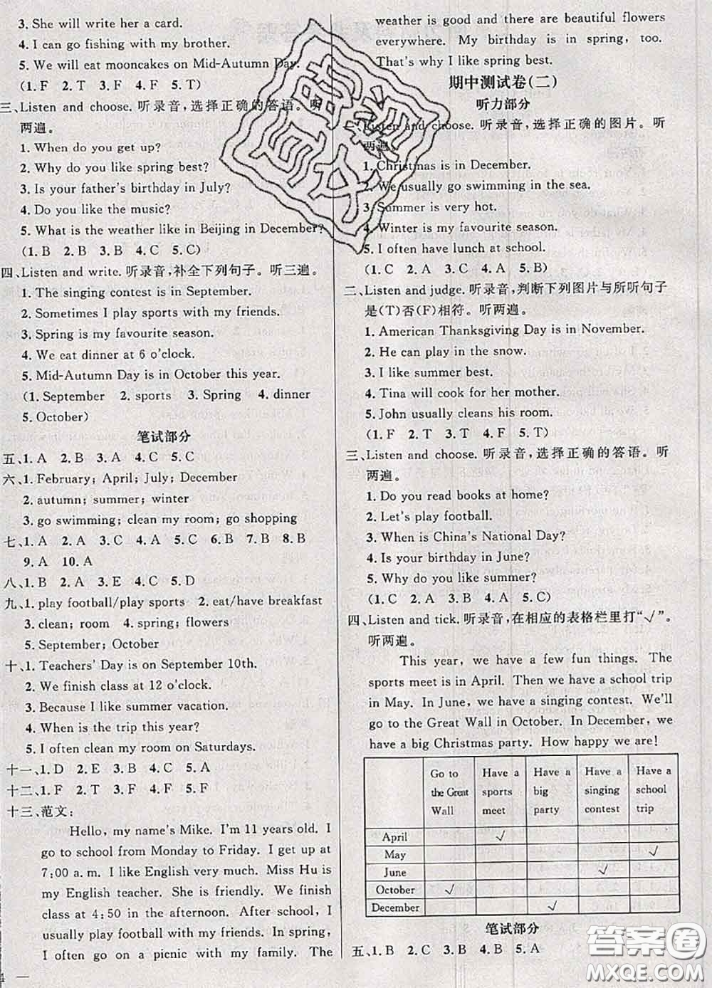 鐘書金牌2020春過關(guān)沖刺100分五年級(jí)英語下冊(cè)人教版答案