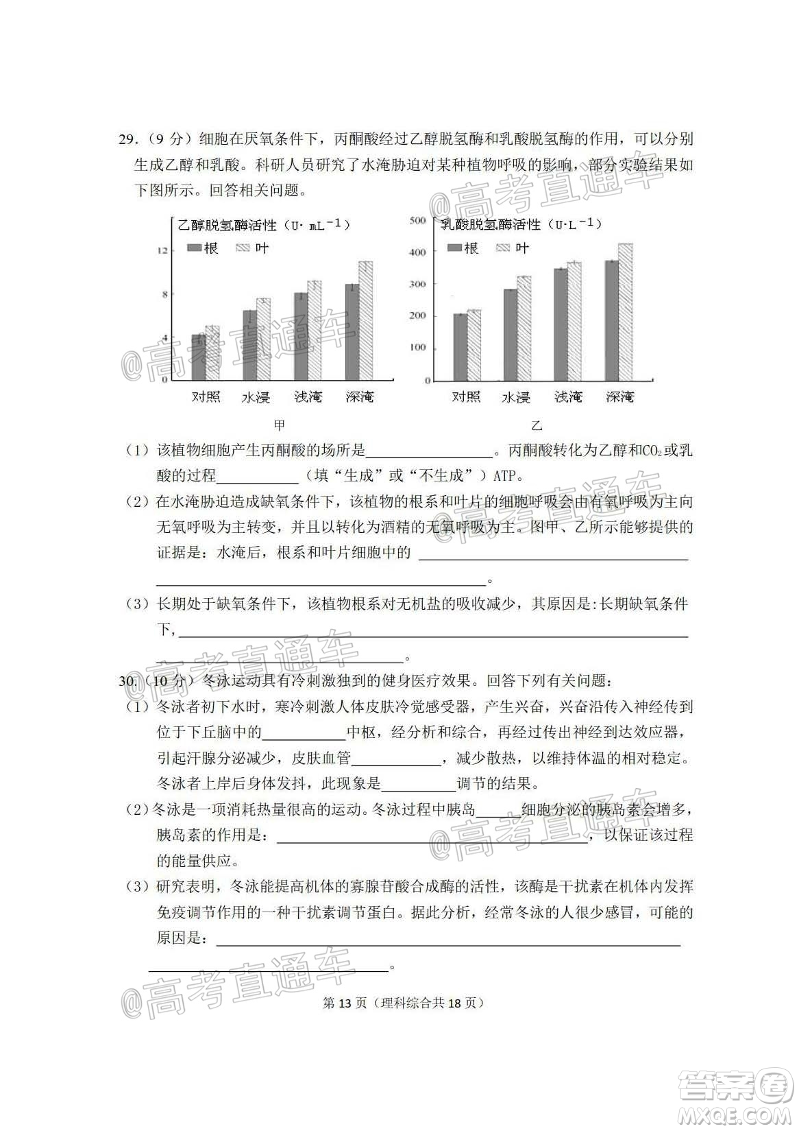 2020年大連市高三第二次模擬考試?yán)砜凭C合試題及答案