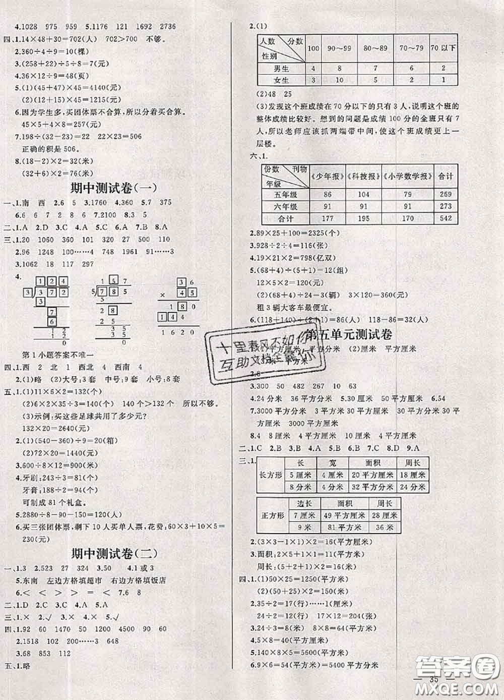 鐘書金牌2020春過關沖刺100分三年級數(shù)學下冊人教版答案