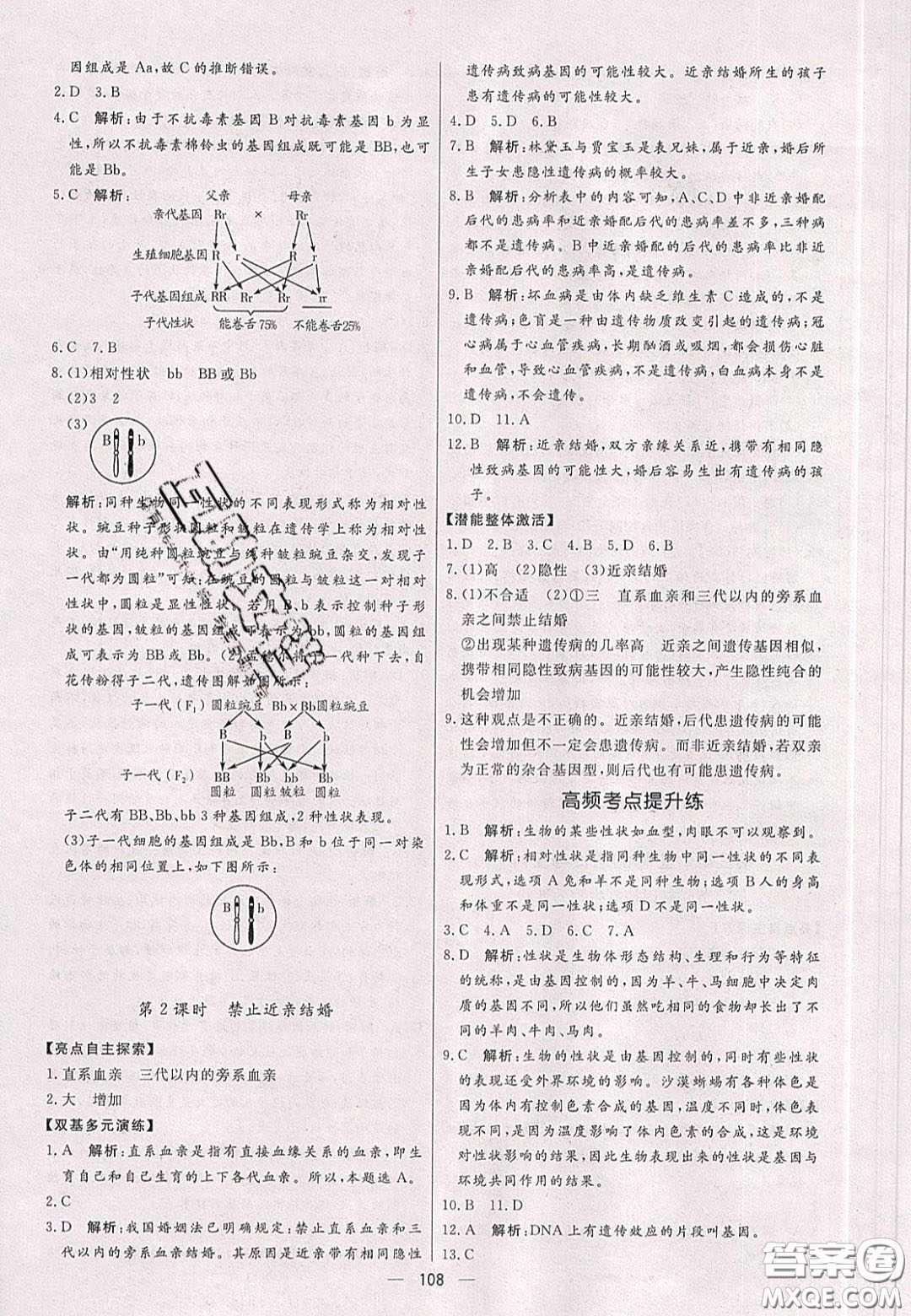 2020年亮點(diǎn)激活中學(xué)教材多元演練八年級生物下冊人教版答案