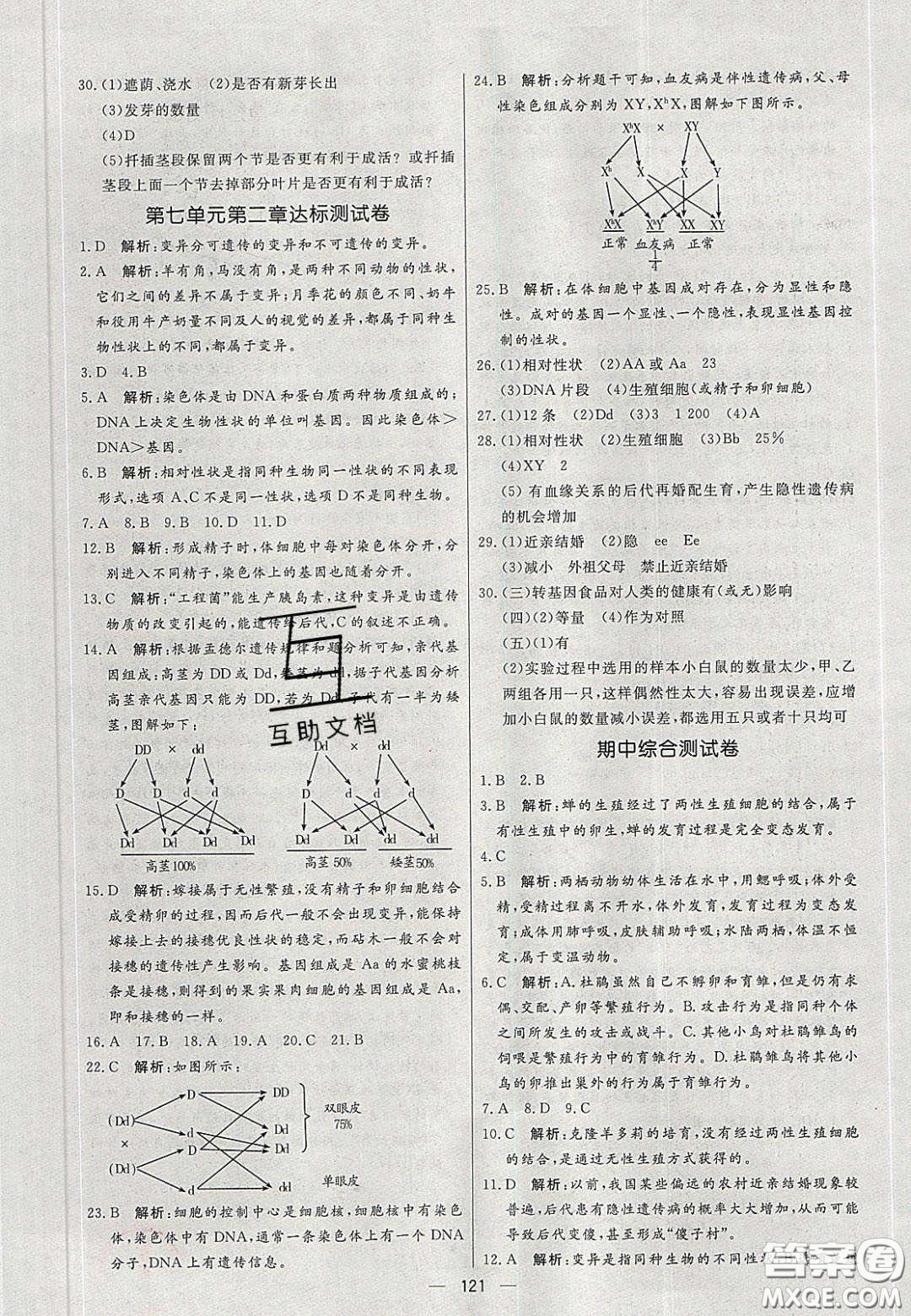 2020年亮點(diǎn)激活中學(xué)教材多元演練八年級生物下冊人教版答案