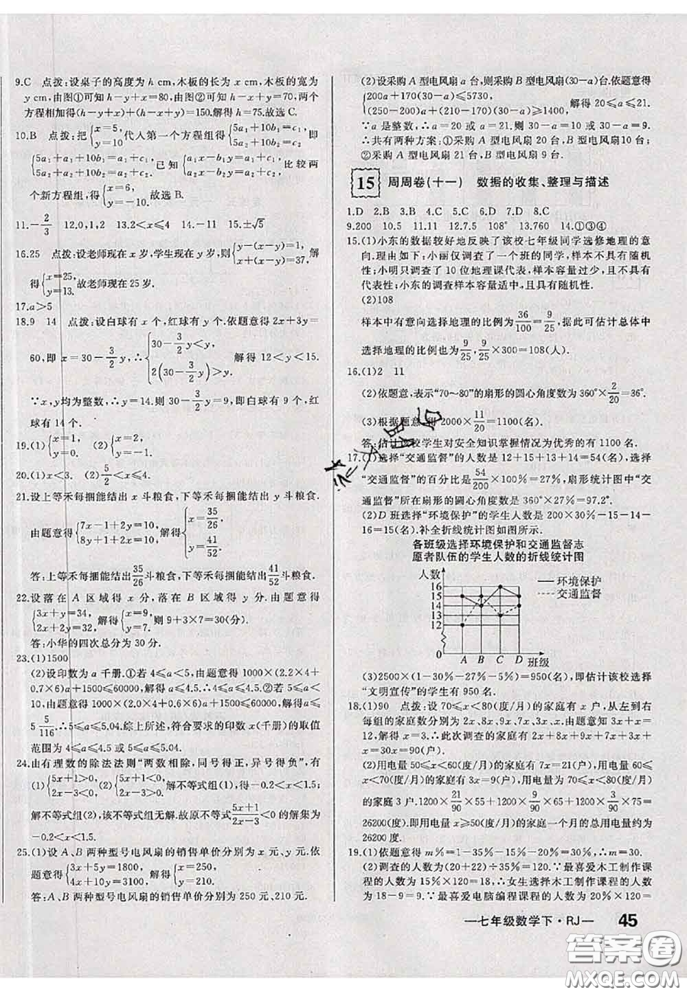 2020新版優(yōu)翼優(yōu)干線周周卷初中數(shù)學七年級下冊人教版答案