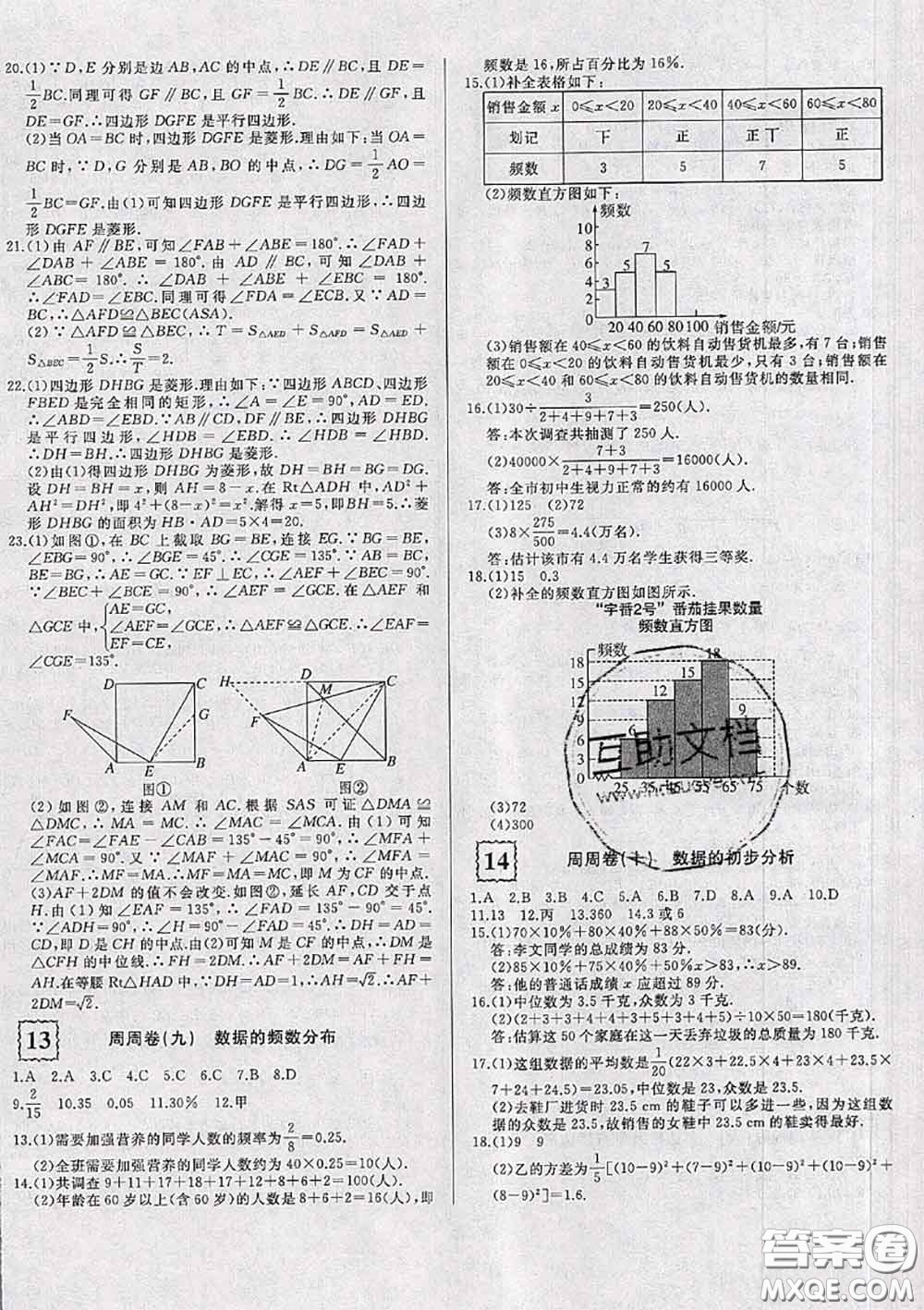 2020新版優(yōu)翼優(yōu)干線周周卷初中數(shù)學(xué)八年級下冊滬科版答案