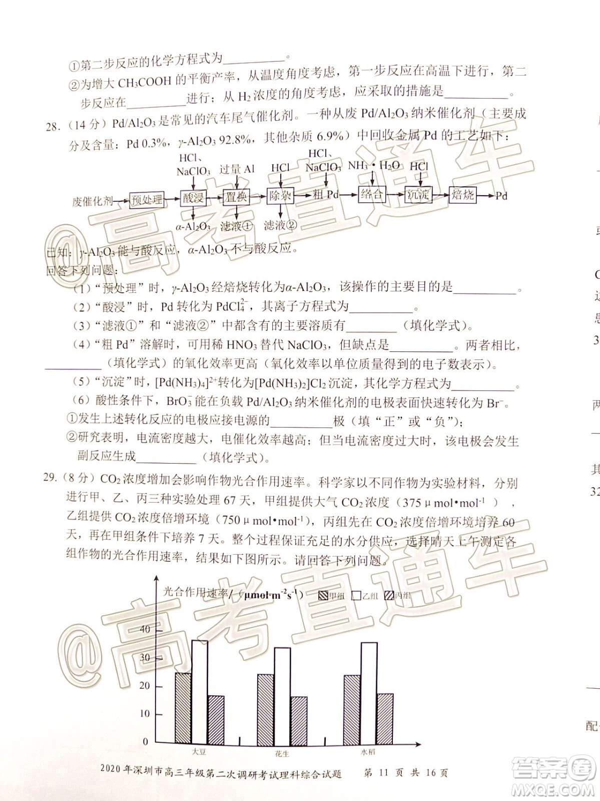 2020年深圳市高三年級第二次調研考試理科綜合試題及答案