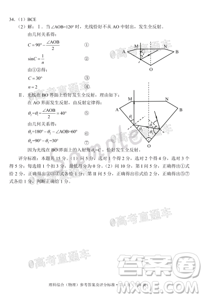 昆明市2020屆三診一模高考模擬考試?yán)砜凭C合試題及答案