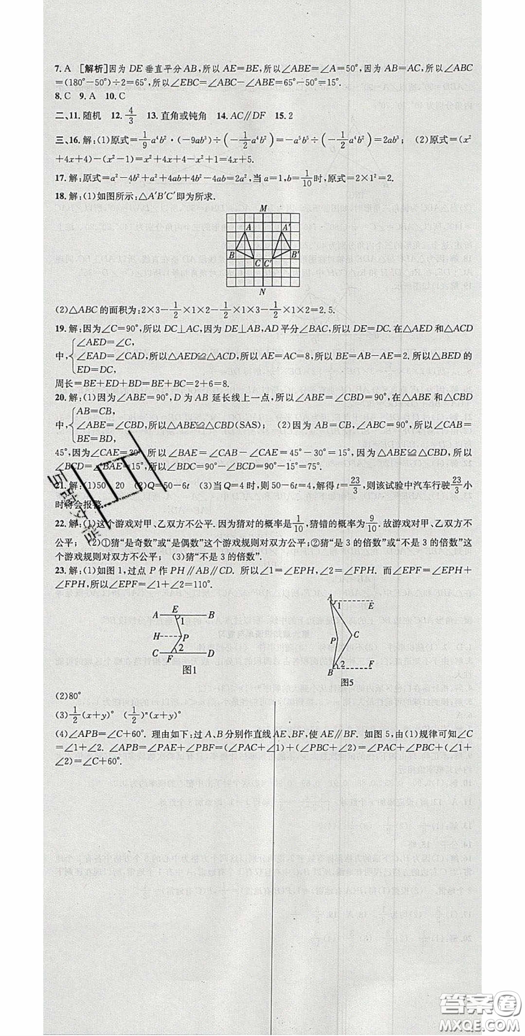 2020年高分裝備復(fù)習(xí)與測(cè)試七年級(jí)數(shù)學(xué)下冊(cè)北師大版答案