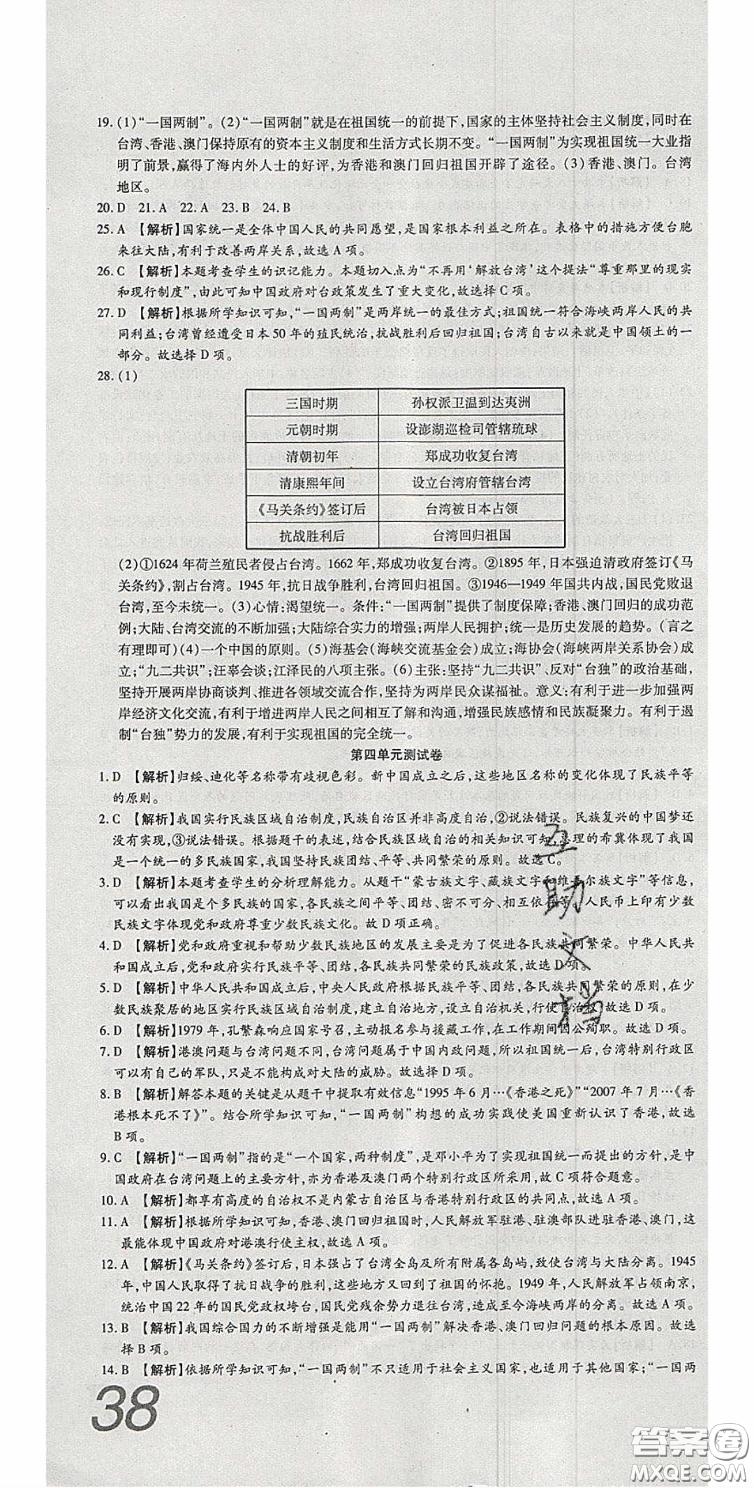 2020年高分裝備復(fù)習(xí)與測試八年級歷史下冊人教版答案