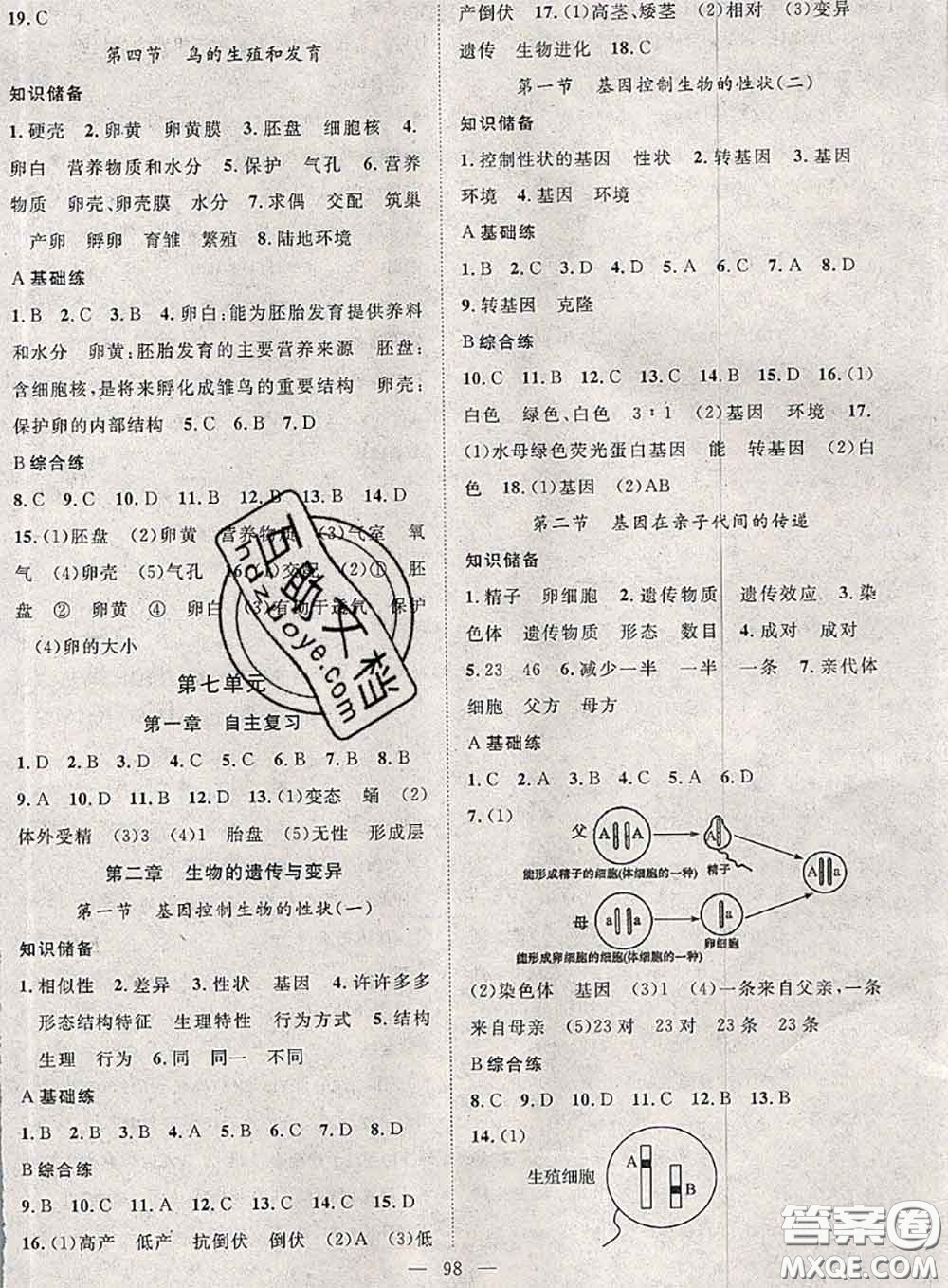 2020春優(yōu)質(zhì)課堂導學案八年級生物下冊人教版答案