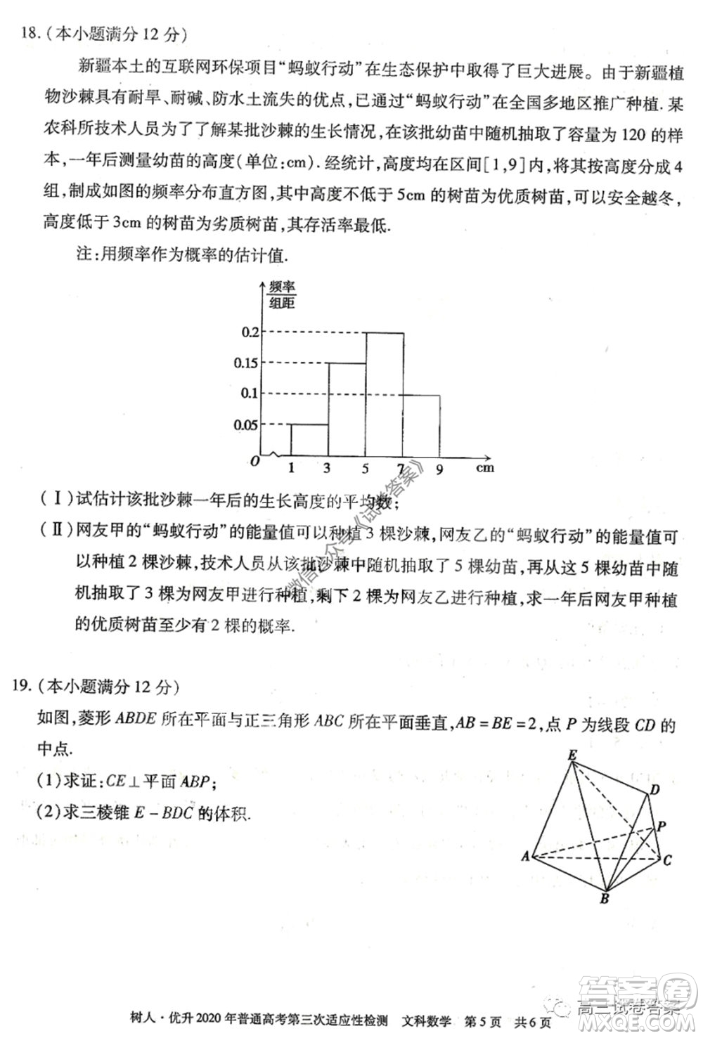 新疆維吾爾自治區(qū)2020年普通高考第三次適應(yīng)性檢測文科數(shù)學(xué)試題及答案