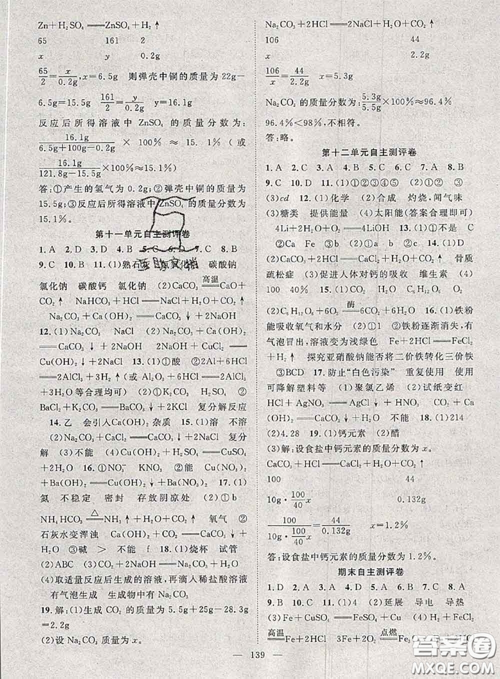 2020春優(yōu)質(zhì)課堂導(dǎo)學(xué)案九年級化學(xué)下冊人教版答案