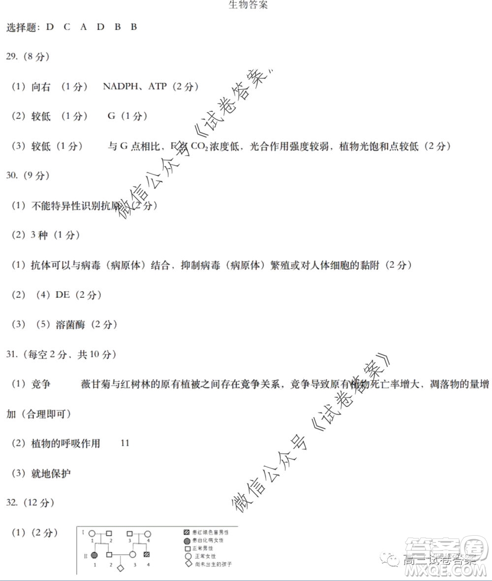 黑龍江省實(shí)驗(yàn)中學(xué)2020年第三次模擬考試?yán)砜凭C合試題及答案