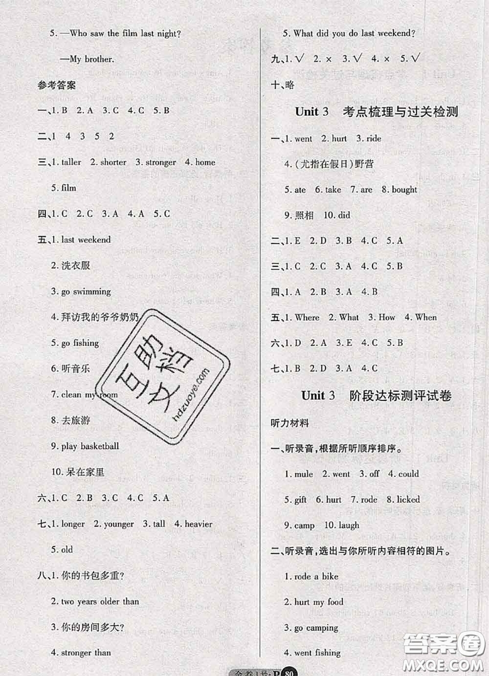 電子科技大學(xué)出版社2020新版金卷1號(hào)六年級(jí)英語(yǔ)下冊(cè)人教版答案