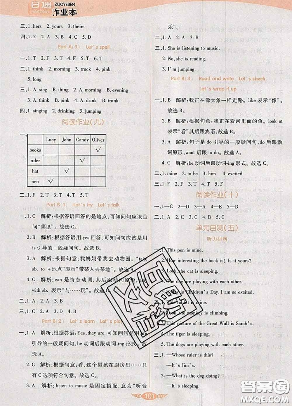 2020新版世紀(jì)百通百通作業(yè)本五年級英語下冊人教版答案