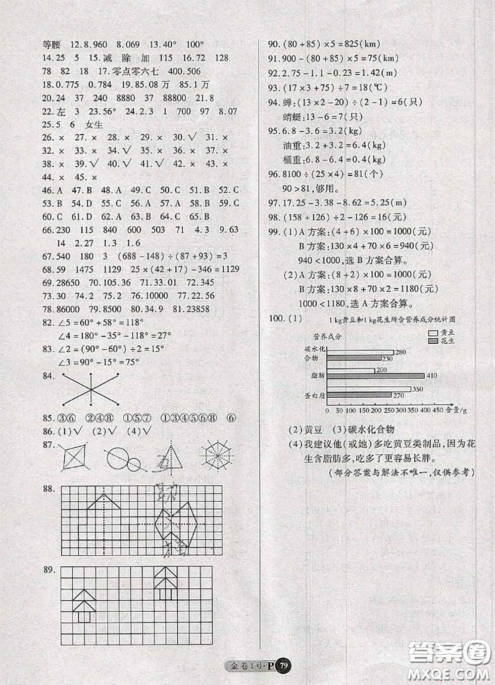 電子科技大學(xué)出版社2020新版金卷1號(hào)四年級(jí)數(shù)學(xué)下冊(cè)人教版答案