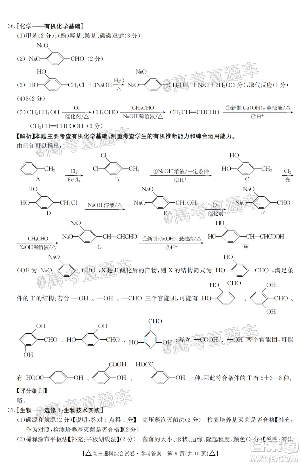 2020年金太陽(yáng)百萬(wàn)聯(lián)考全國(guó)II卷三角形高三理科綜合試題及答案