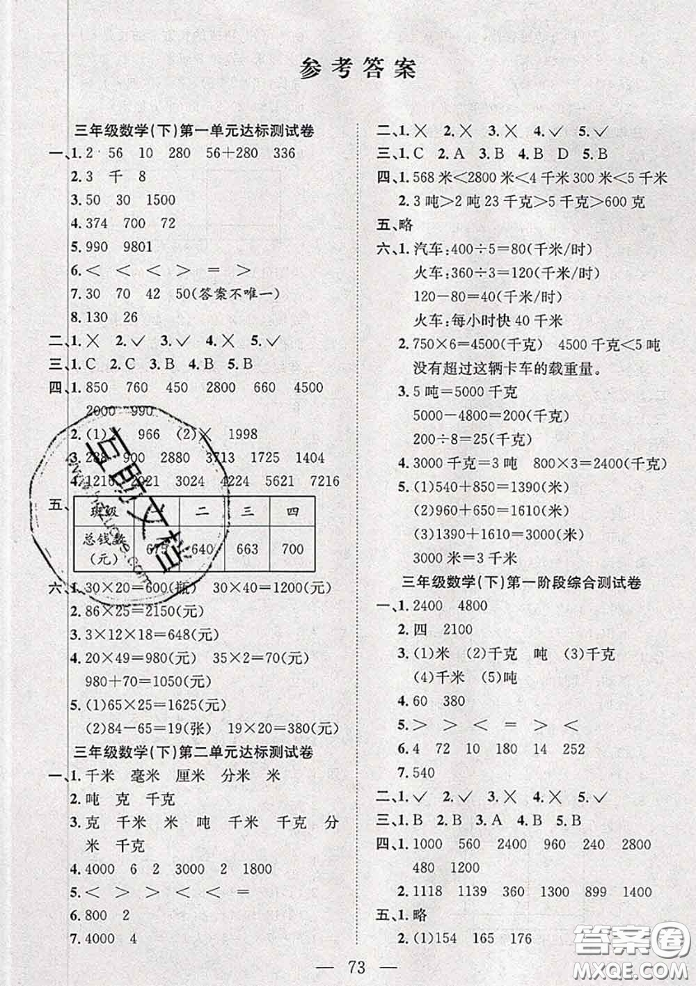 2020新版陽(yáng)光全優(yōu)大考卷三年級(jí)數(shù)學(xué)下冊(cè)蘇教版答案