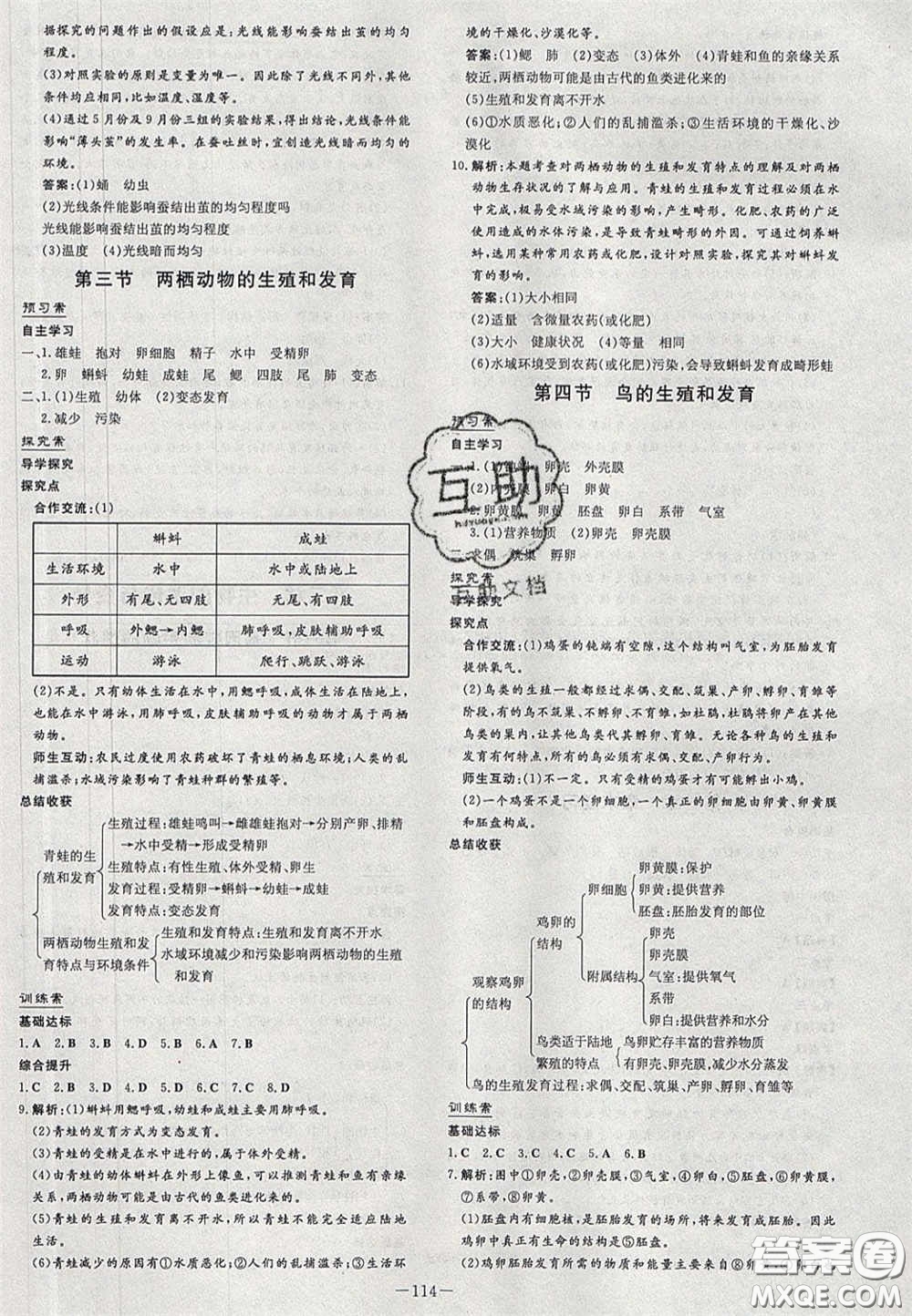 2020初中同步學(xué)習(xí)導(dǎo)與練導(dǎo)學(xué)探究案八年級生物下冊人教版答案