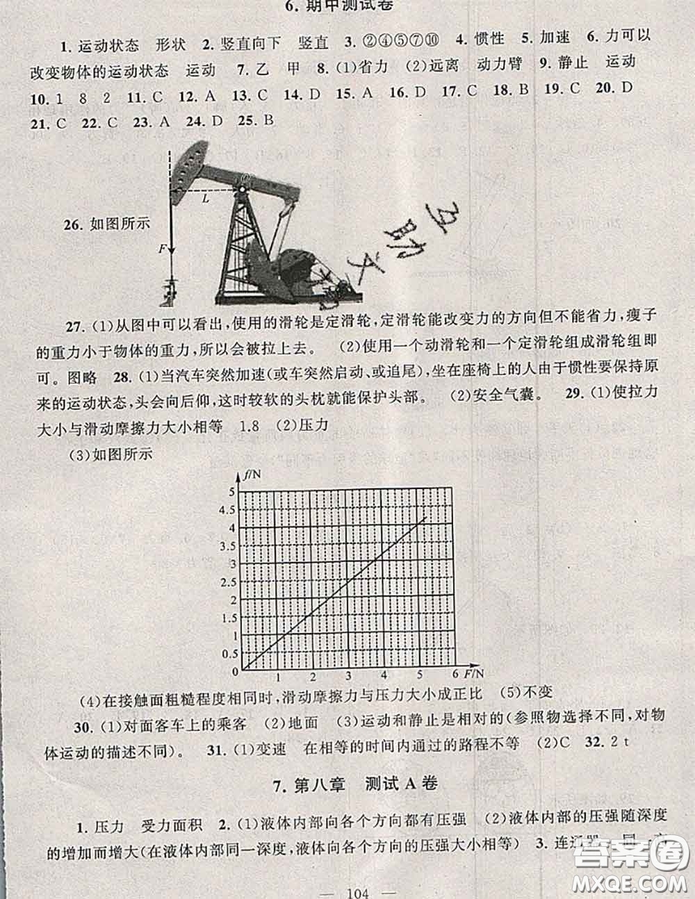 2020新版啟東黃岡大試卷八年級物理下冊滬粵版答案