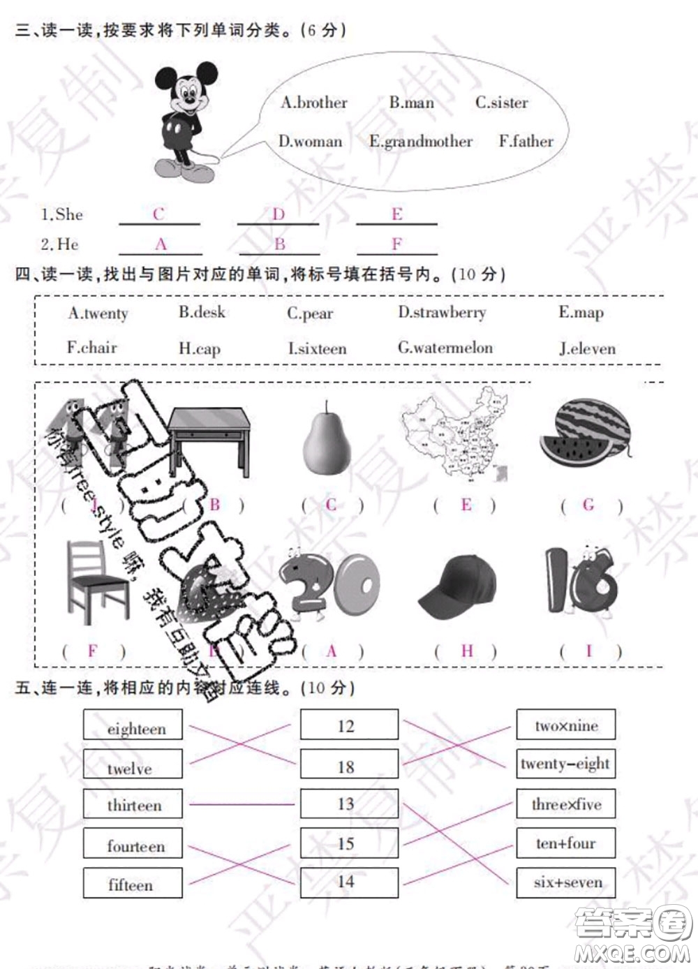 2020春陽(yáng)光試卷單元測(cè)試卷三年級(jí)英語(yǔ)下冊(cè)人教版答案