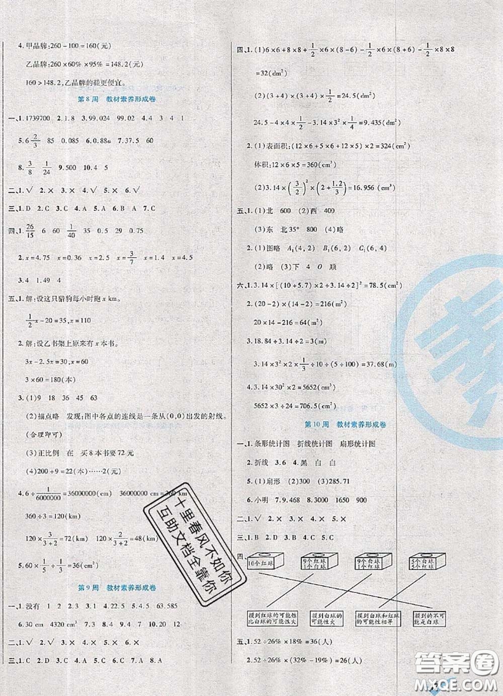 2020新版做對(duì)題核心素養(yǎng)卷六年級(jí)數(shù)學(xué)下冊(cè)人教版答案