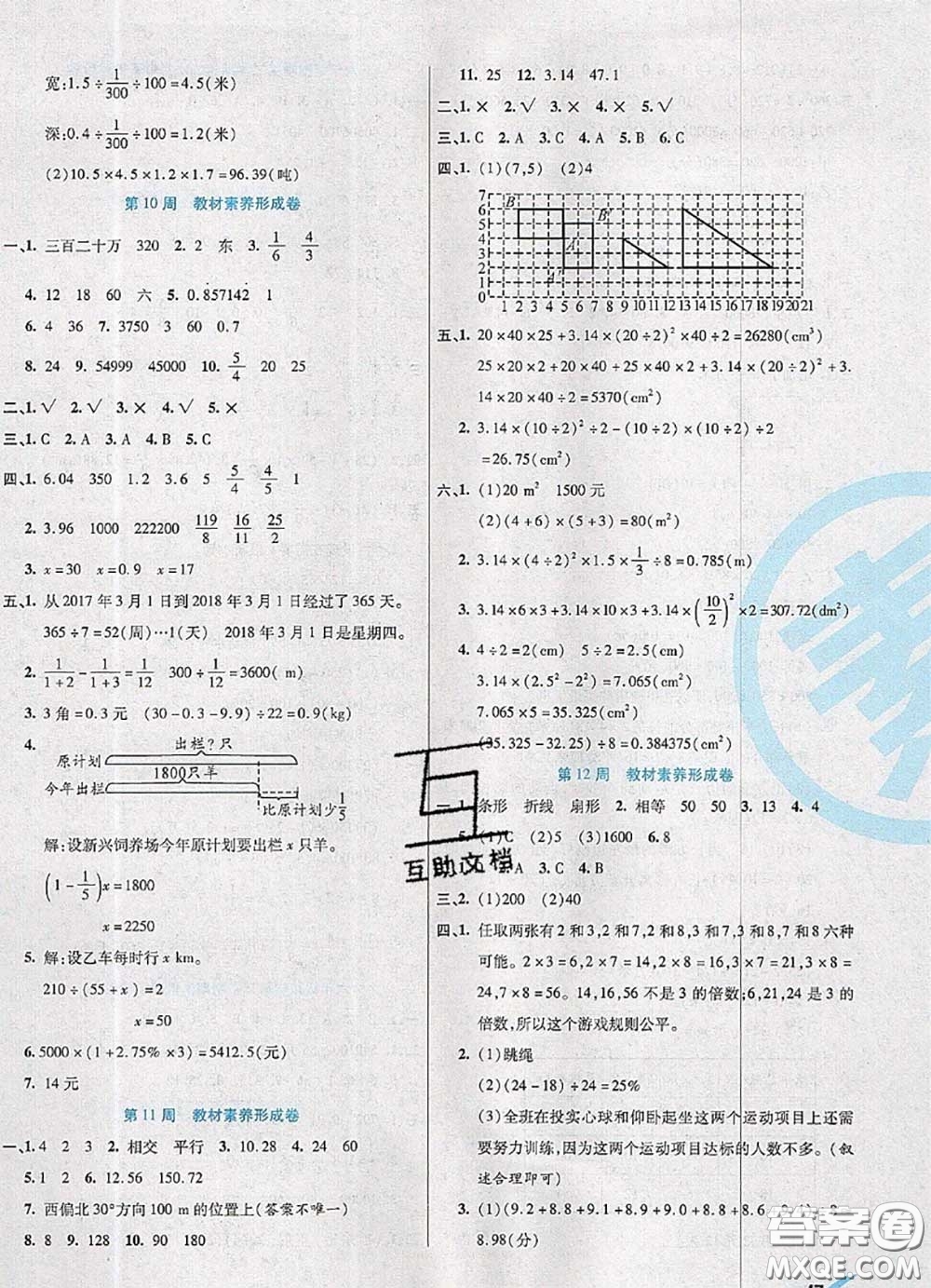 2020新版做對(duì)題核心素養(yǎng)卷六年級(jí)數(shù)學(xué)下冊(cè)北師版答案