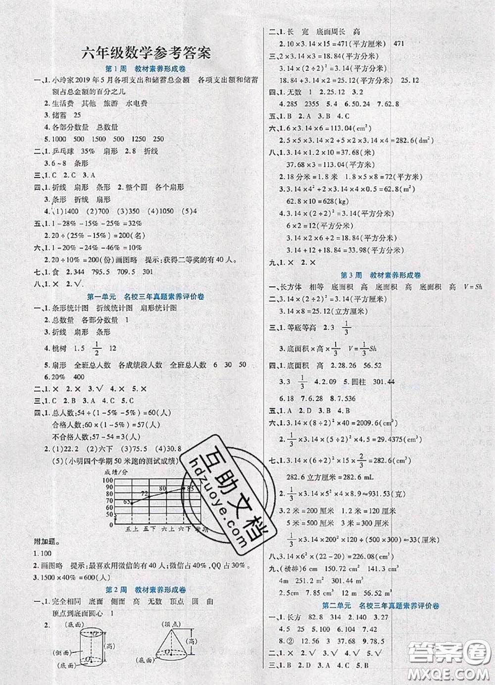 2020新版做對題核心素養(yǎng)卷六年級數(shù)學(xué)下冊蘇教版答案