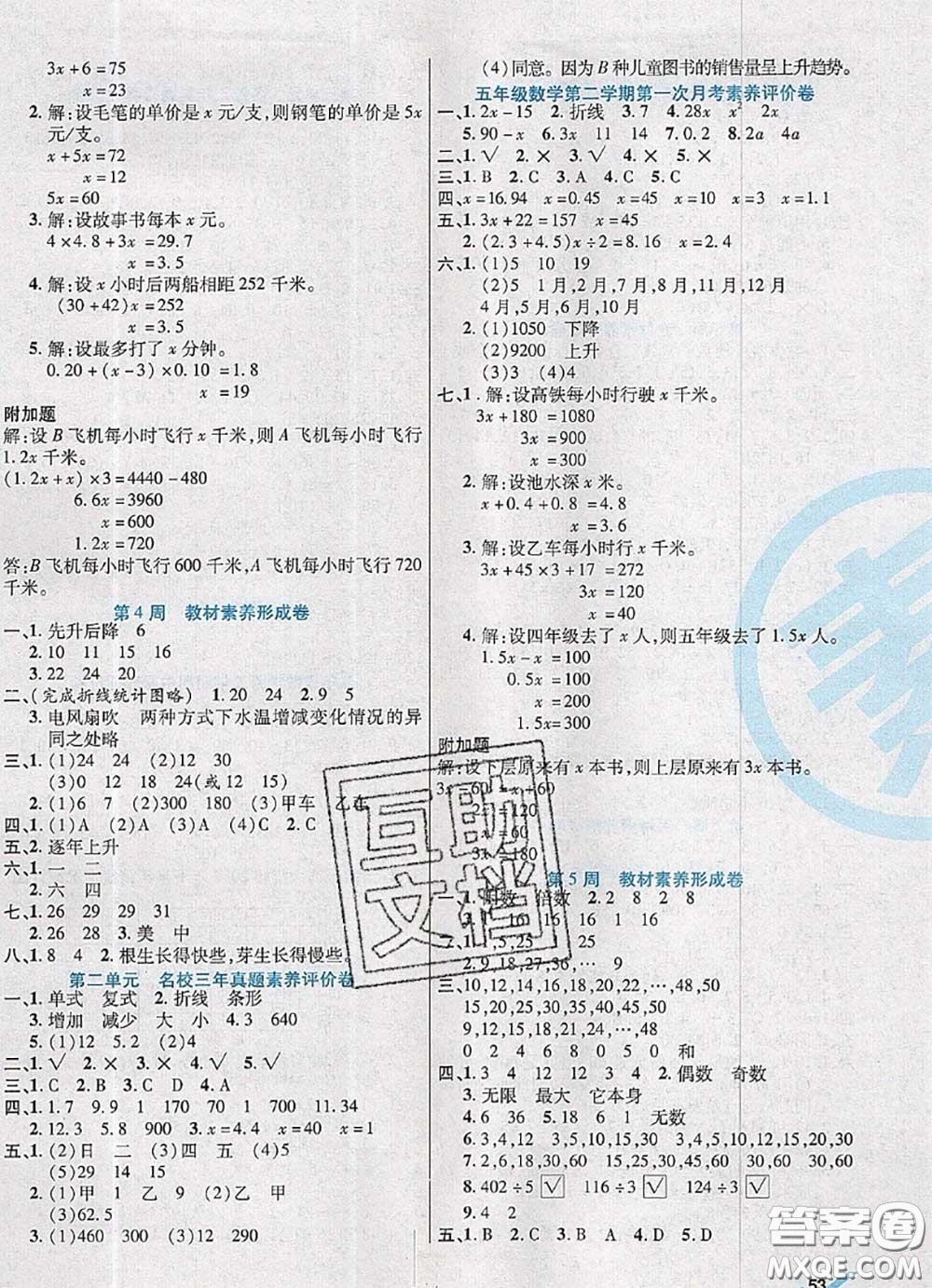 2020新版做對(duì)題核心素養(yǎng)卷五年級(jí)數(shù)學(xué)下冊(cè)蘇教版答案