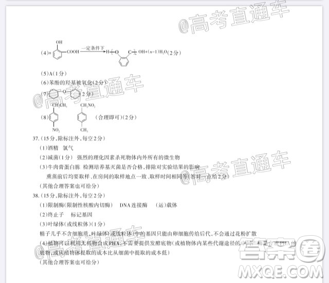 2020年大同三模高三理科綜合試題及答案