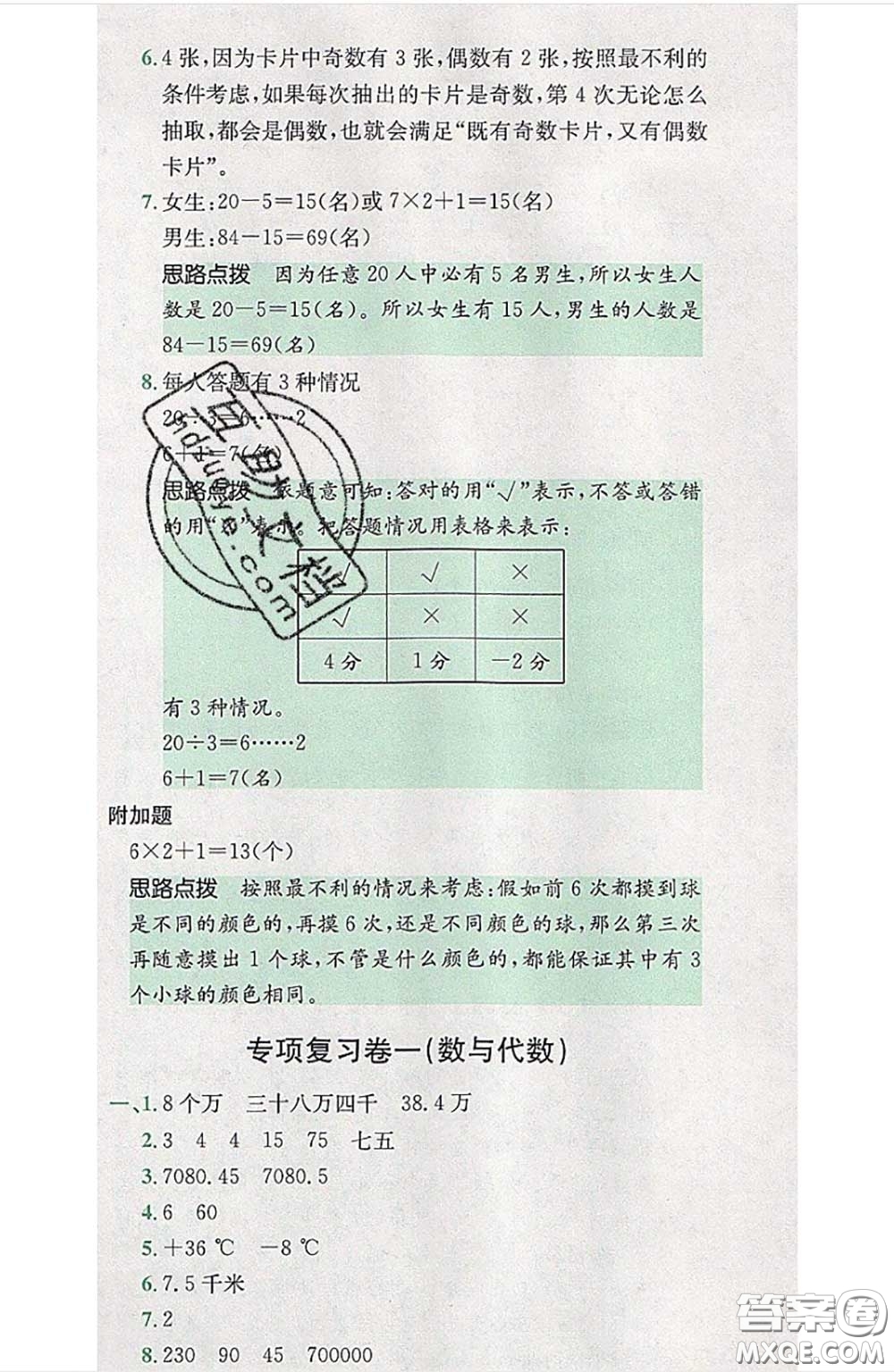 江西高校出版社2020春小卷霸六年級數(shù)學(xué)下冊人教版答案