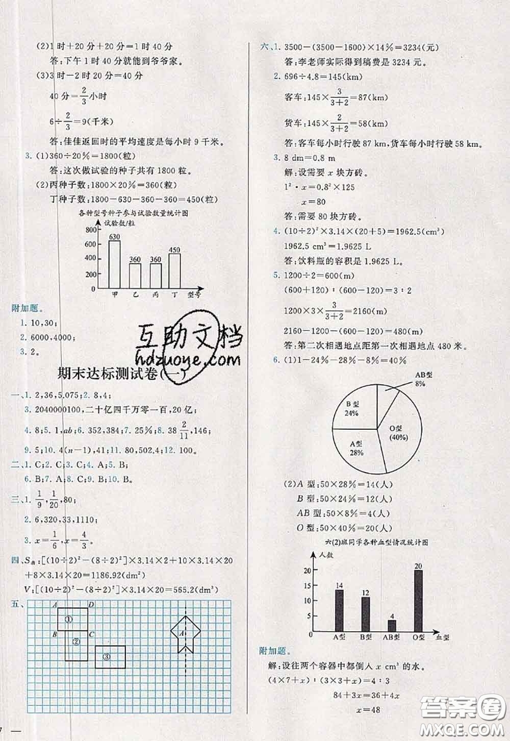 2020新版學(xué)而思基本功全優(yōu)試卷六年級(jí)數(shù)學(xué)下冊(cè)人教版答案