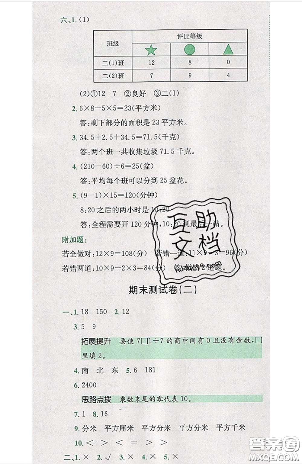 江西高校出版社2020春小卷霸三年級(jí)數(shù)學(xué)下冊(cè)人教版答案