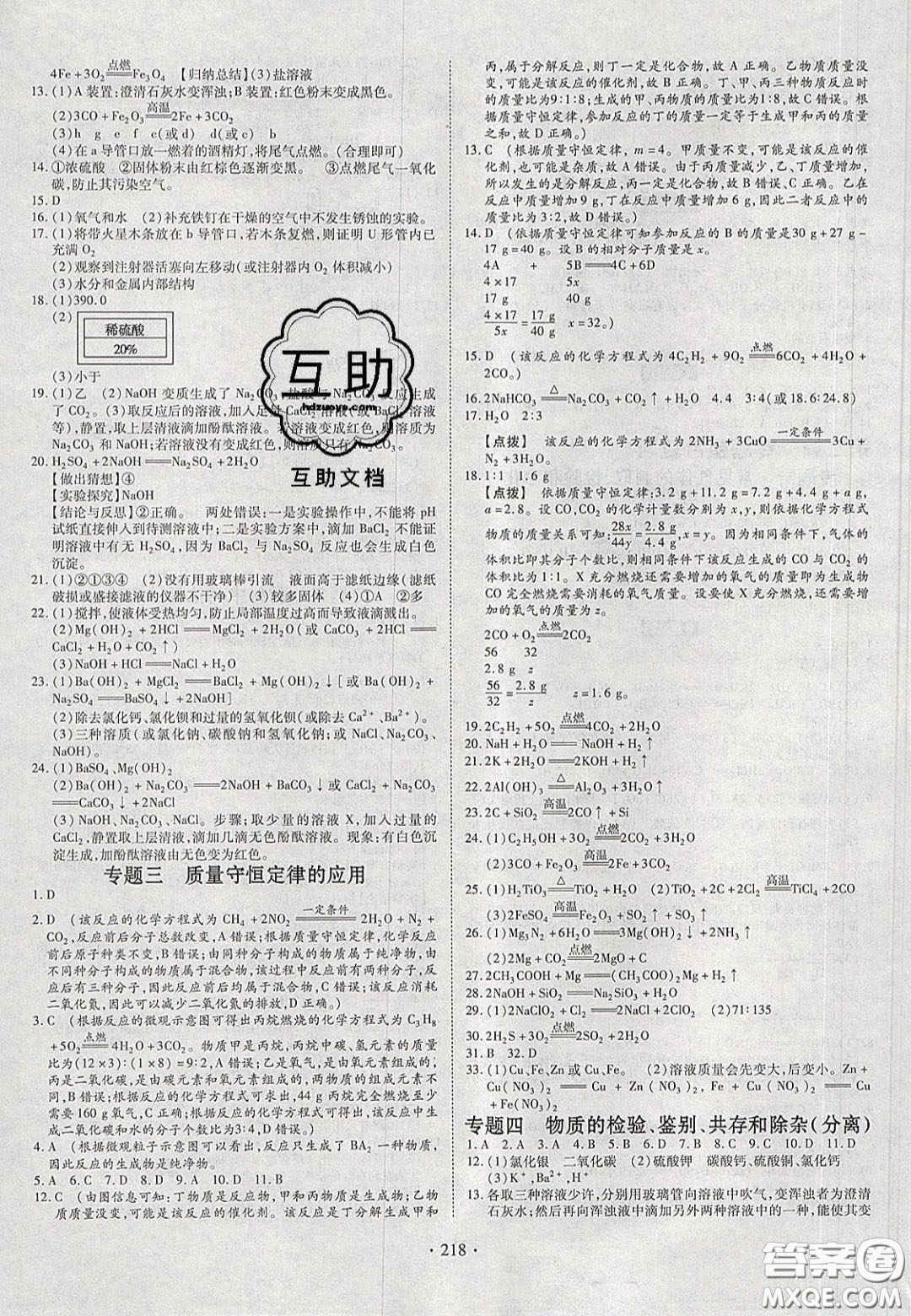 2020年河南中考風(fēng)向標初中總復(fù)習(xí)化學(xué)答案