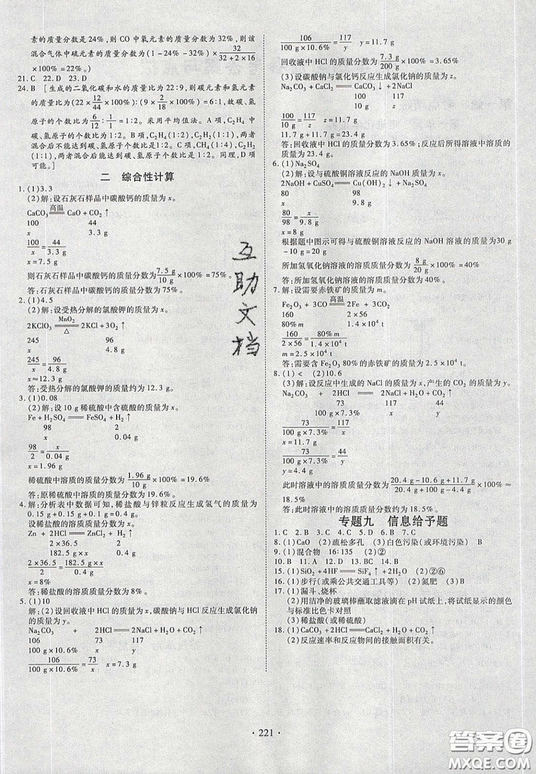 2020年河南中考風(fēng)向標初中總復(fù)習(xí)化學(xué)答案