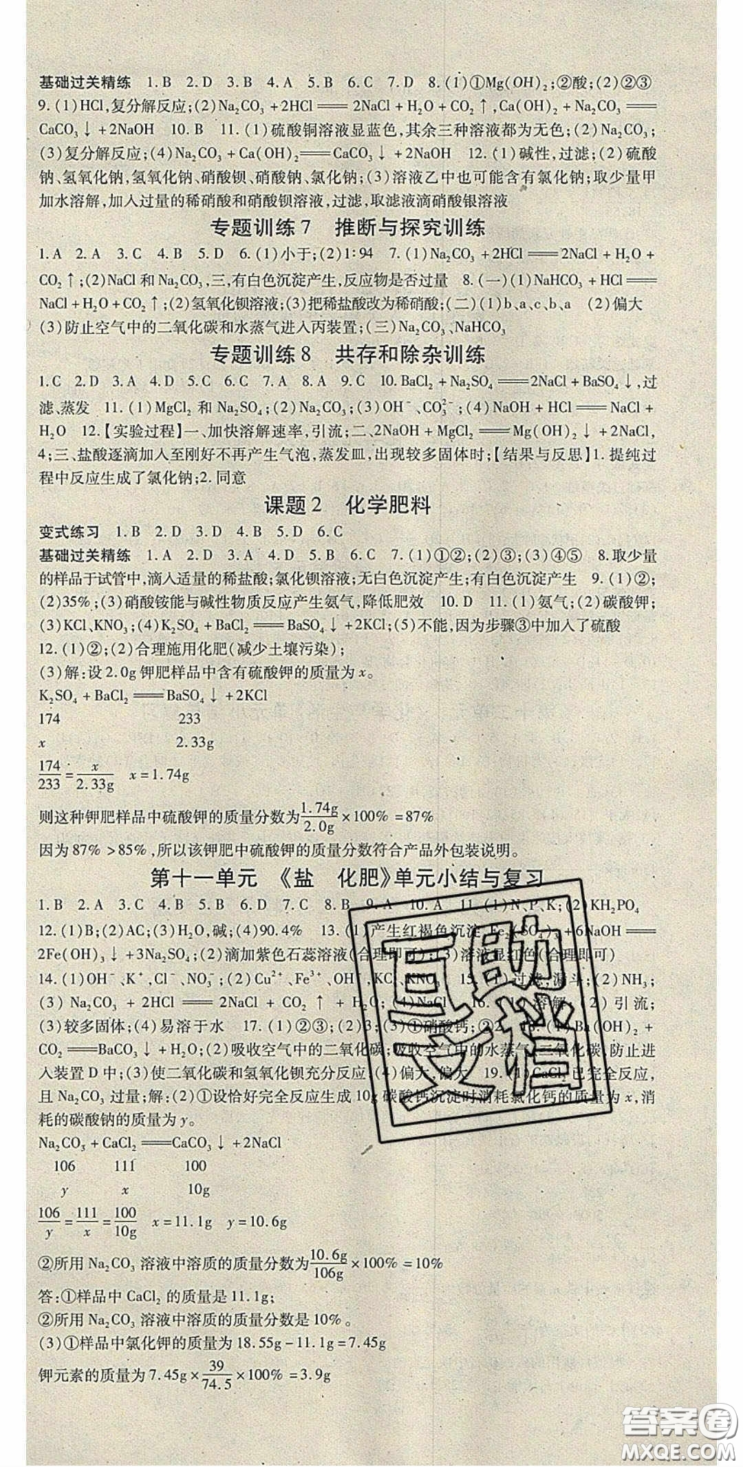 吉林教育出版社2020啟航新課堂九年級化學(xué)下冊人教版答案