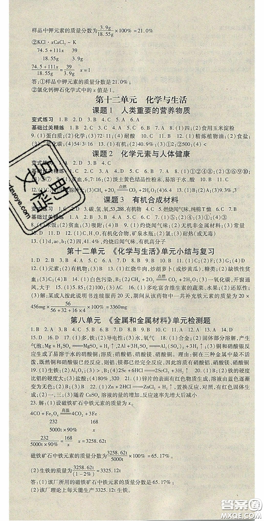 吉林教育出版社2020啟航新課堂九年級化學(xué)下冊人教版答案