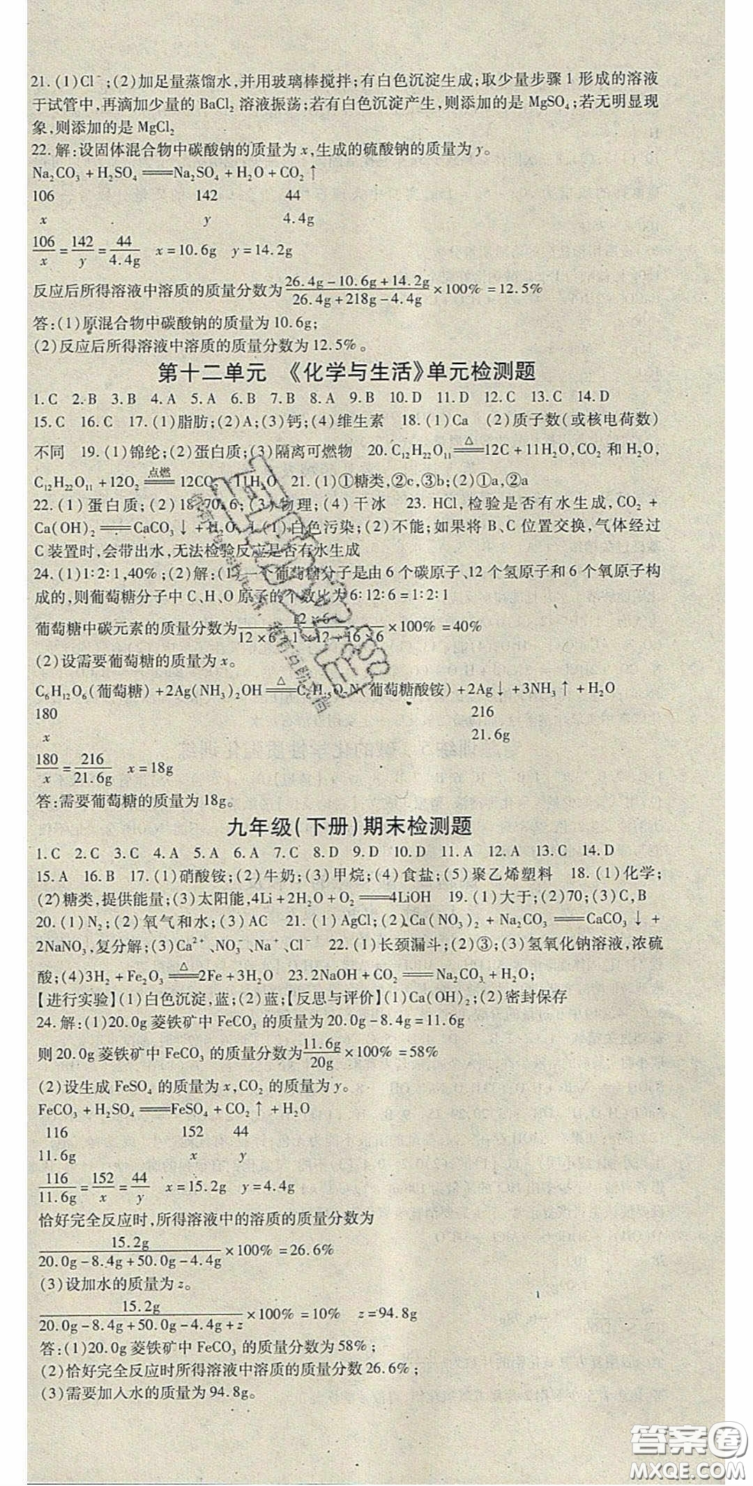 吉林教育出版社2020啟航新課堂九年級化學(xué)下冊人教版答案