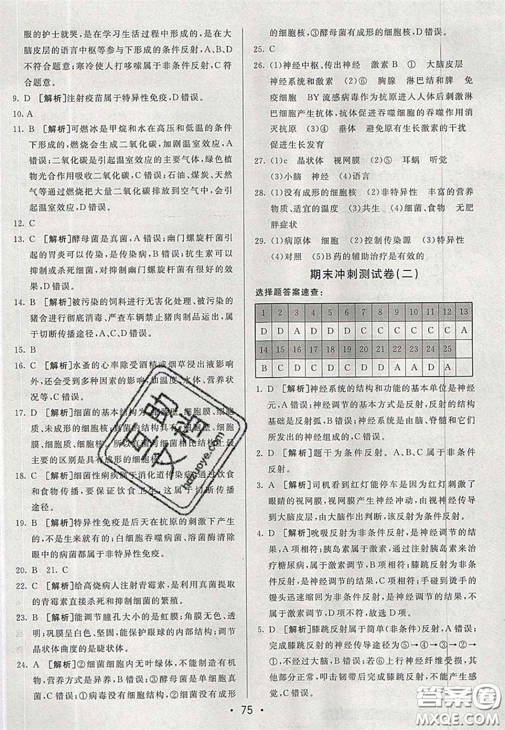 2020期末考向標(biāo)海淀新編跟蹤突破測(cè)試卷七年級(jí)生物下冊(cè)魯科版答案