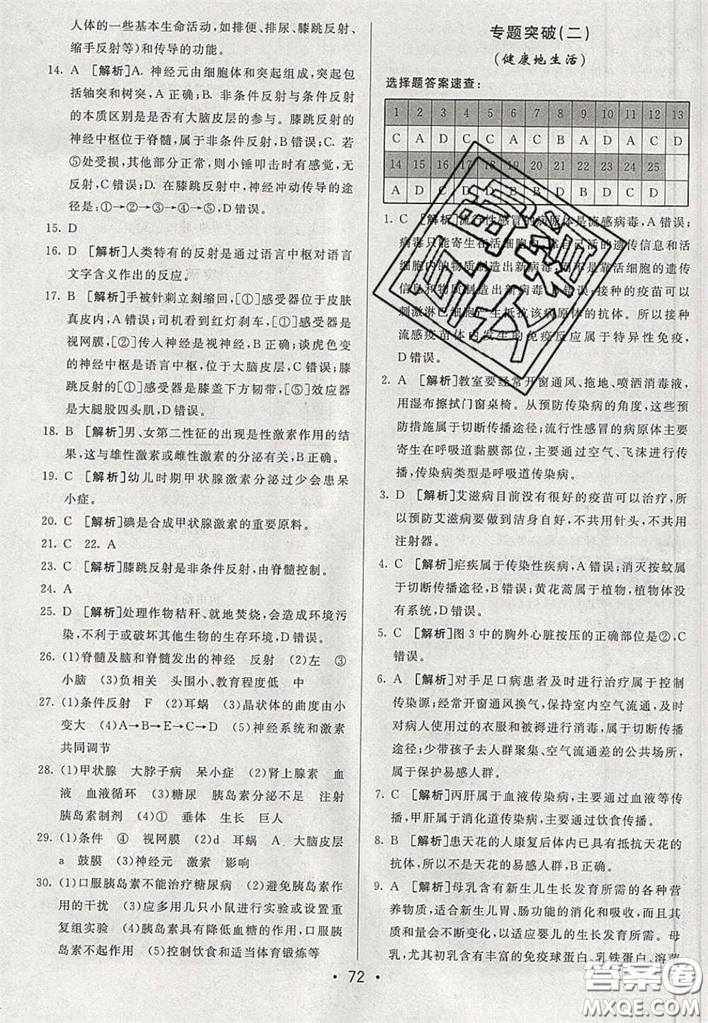 2020期末考向標(biāo)海淀新編跟蹤突破測(cè)試卷七年級(jí)生物下冊(cè)魯科版答案