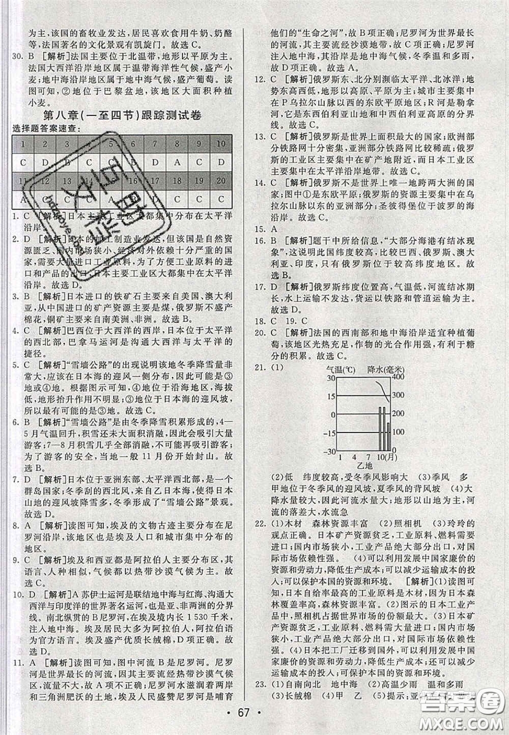 2020期末考向標(biāo)海淀新編跟蹤突破測(cè)試卷七年級(jí)地理下冊(cè)湘教版答案