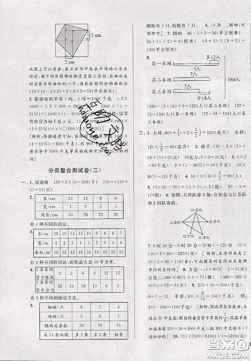 新世紀(jì)出版社2020年亮點給力大試卷六年級數(shù)學(xué)下冊江蘇版答案