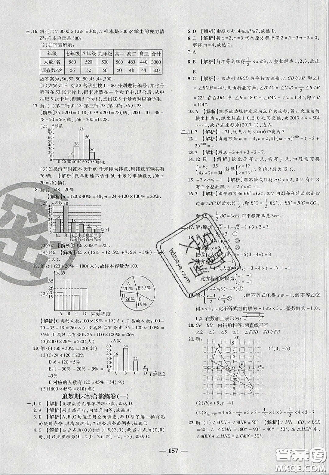 2020年追夢(mèng)之旅鋪路卷七年級(jí)數(shù)學(xué)下冊(cè)人教版河南專版答案