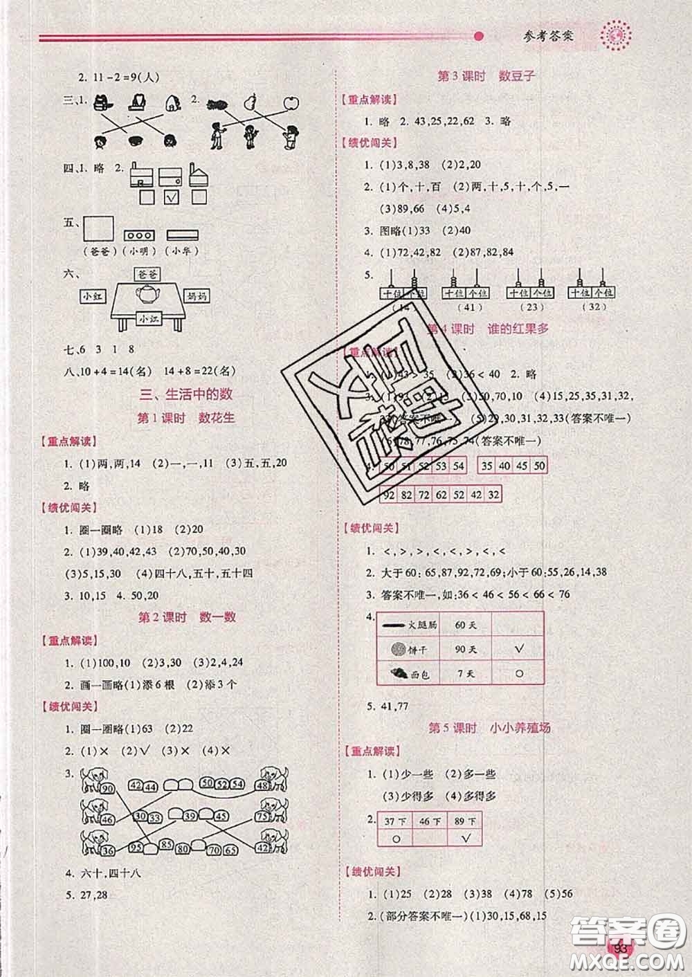 陜西師范大學(xué)出版社2020春績(jī)優(yōu)學(xué)案一年級(jí)數(shù)學(xué)下冊(cè)人教版答案