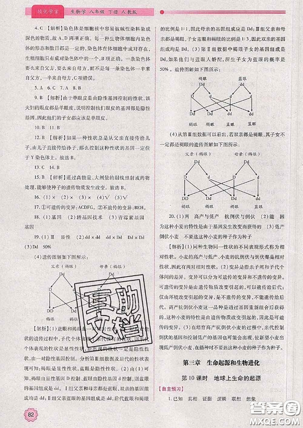 陜西師范大學(xué)出版社2020春績(jī)優(yōu)學(xué)案八年級(jí)生物下冊(cè)人教版答案