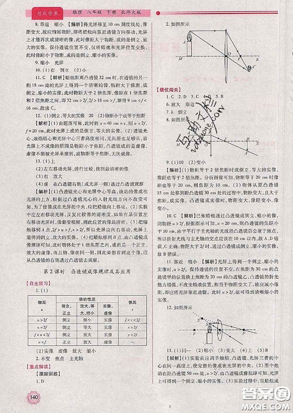 陜西師范大學(xué)出版社2020春績優(yōu)學(xué)案八年級(jí)物理下冊北師版答案